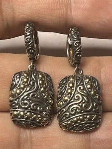Beautiful EFFY 925 Sterling Silver & 18K Yellow Gold Drop Dangle Earrings 14.6g - Picture 1 of 8