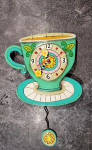 Allen Designs Whimsical Wall Clock Sunny Cup Coffee w/ Pendulum EUC Tested Works - Picture 1 of 10