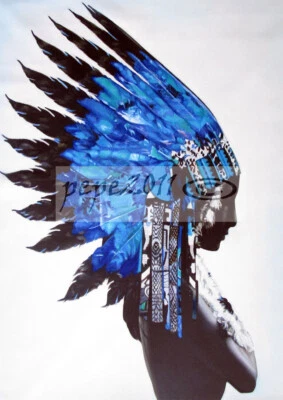 "framed canvas" print Indian wall art Feather Native American street painting - image 1 of 4