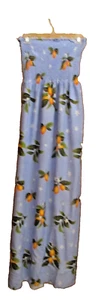 Smocked Silky Rayon Sundress Fabric Blue Kumquats& Flowers 3 YDX 53"Long BTY NEW - Picture 1 of 2