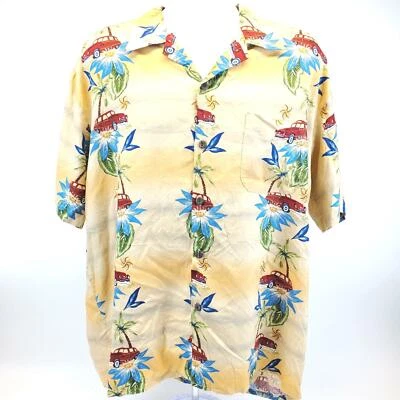 Ocean Current 短袖 100% 人造丝 67225 花卉黄色男式 L 码。 — 第 1/4 张图片