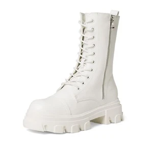 DREAM PAIRS Combat Lace up Mid Calf Low Heel Chunky Platform Lug Sole Boots 7.5 - Picture 1 of 8