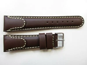 Brown Pilot style 24 MM leather white stitched watch band strap - Picture 1 of 3