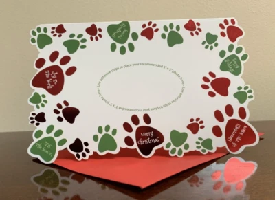 Merry Christmas Dog Cat Pet Pets Paw Print Picture Photo Cards Set of 10 - Image 1 of 3