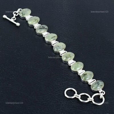 Venta de San Valentín Pulsera Cadena Cumpleaños Piedras Preciosas Musgo Prehnita Plata Esterlina Foto 1 de 4