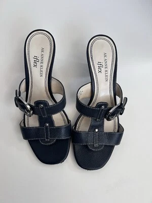 Anne Klein AK Halen Slip On Sandals Women Size 6M Slip On 2.75" Heel Buckle - Image 1 of 4