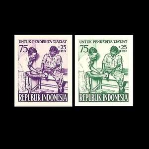 INDONESIA INDONESIË 1957 IMPERF PROOF DISABLE REHABILITATION (GREEN & VIOLET) - Picture 1 of 6