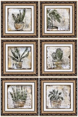 Conjunto de Pintura Enmarcada Original Miniatura Arte Lote Planta Verde Pintura Arte Verde Foto 1 de 4