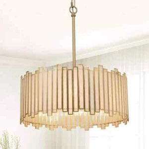 LNC 4-Light Copper Modern Drum Island Chandelier with White Stained Glass Shade - Picture 1 of 11