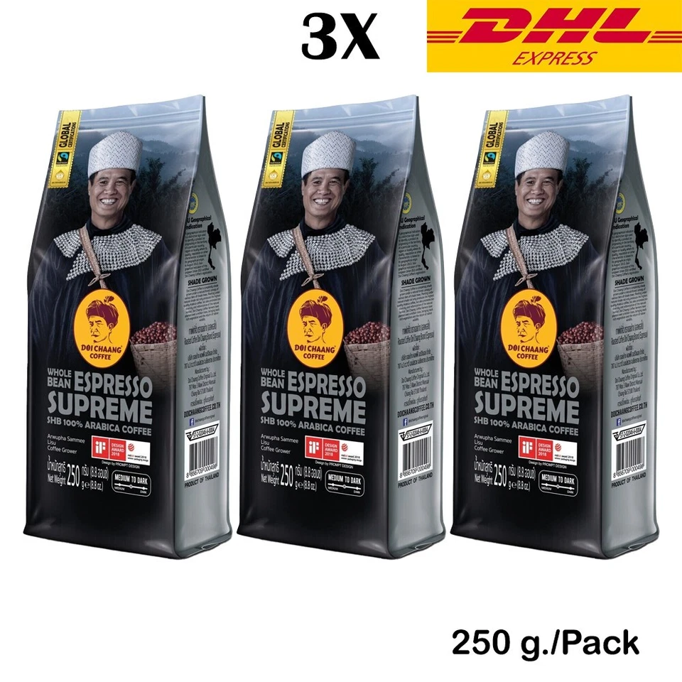 2x Whole Bean Coffee Doi Chaang World Class Espresso Supreme Origin Premium Thai