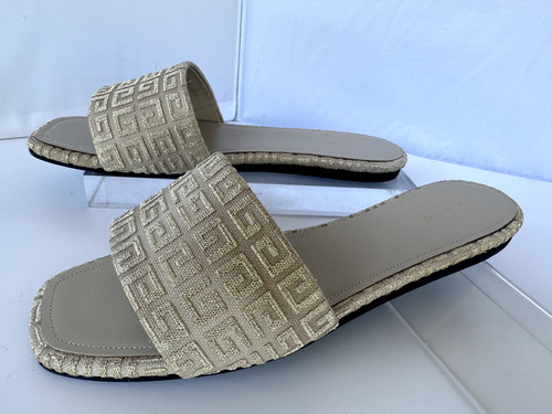 ADIDAS Nuove scarpe donna Givenchy sandali piatti 4G misura 39 5 logo oro polvere