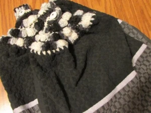 Black White Gray 2 Hanging Kitchen Dish Towel Set Crochet Tops Handmade - Picture 1 of 8