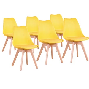 Pack 6 Sillas de Comedor Tapizadas con Patas de Madera Diseño Nórdico Amarillo - Imagen 1 de 11