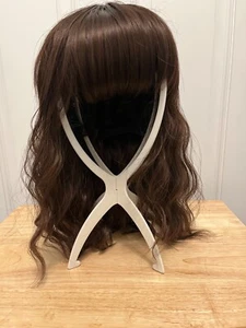 Auburn Brown Beautiful synthetic wig with bangs, curly, past shoulder length.  - Picture 1 of 4