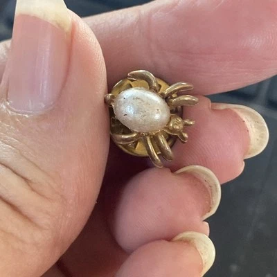 Vtg Faux Pearl Spider - Pin - Lapel Pin - Hat Tack Goth - Image 1 of 3