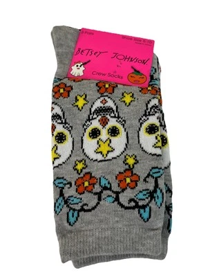 NWT Betsey Johnson Pack Of 3 Pairs Of Crew Socks Shoe Sz 5-10 Sugar Skull Flower - Image 1 of 4