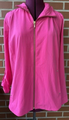 NUEVO CON ETIQUETAS Zenergy Chico’s Talla 2 Rosa Caliente Elastizado Cremallera Completa Bolsillos Capucha Chaqueta Abrigo Foto 1 de 4