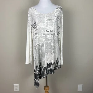 Top túnica mujer bonita XL NYC horizonte periódico pedrería asimétrico artístico - Imagen 1 de 11