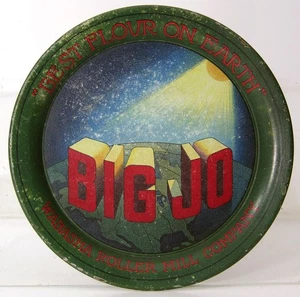 1910er AMERIKANISCHE GETREIDEMÜHLE BLECH LITHOGRAPHIE WERBUNG TIPP TABLETT - BIG JOE MEHL - Bild 1 von 6
