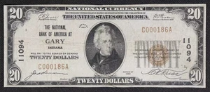 Ch. 11094 1929 Ty. I $20 The National Bank of America at Gary, Indiana - Picture 1 of 3