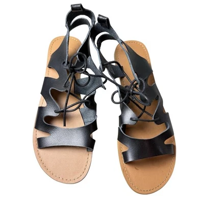 Sandalias Gap Gladiator negras blancas recortadas tacón plano con cordones para mujer talla 9 Foto 1 de 4