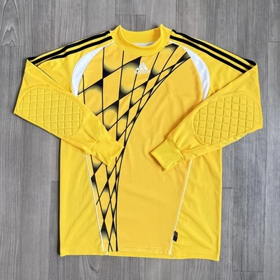 Adidas Shirt Mens Medium Yellow Goalkeeper Y2K Jersey Padded Long Sleeve Soccer - Image 1 of 4