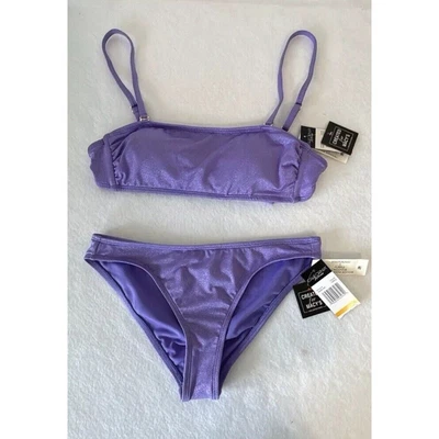 Bikini California Waves 2 Piezas Pequeño Púrpura Tela Brillante Bandeau Top  Foto 1 de 4