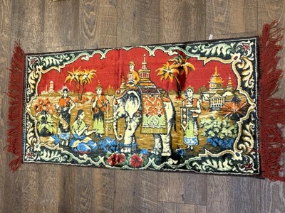 Velvet Vintage Tapestry Arabic Rug Elephant Desert Market Made Italy Fringe - Image 1 of 4