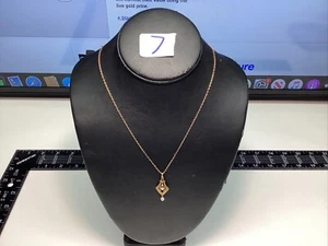 YELLOW GOLD SOLID Necklace Chain Estate 10K SIGNED STAMP 3 Pearls Vintage Design - Picture 1 of 16