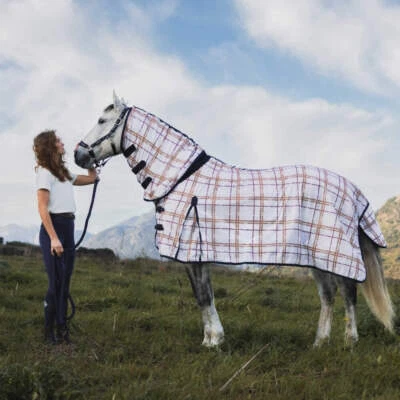 24TU3FS-CHK/NV Horze Defender Combo Fly Sheet - Check Print Navy NEW - Image 1 of 4