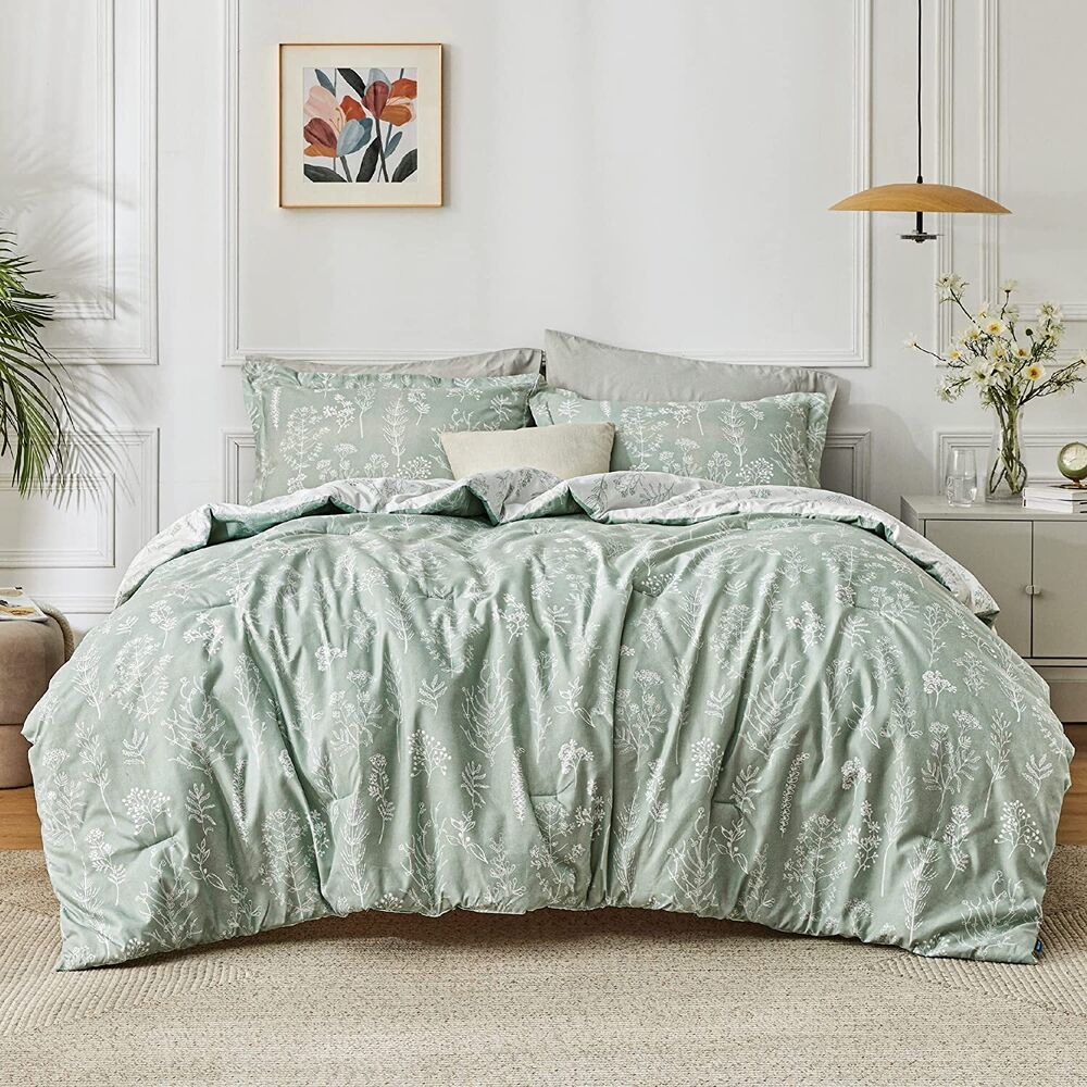 Bedsure Black Comforter Set Queen - Floral Comforter Set Reversible Botanical Be