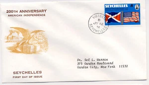 Seychelles 1976 First Day Cover US Bicentennial Independence #361 Cachet - Picture 1 of 1