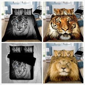 Tiger & Lion Quilt/Doona/Duvet Cover Pillowcase Bedding Set - Picture 1 of 7