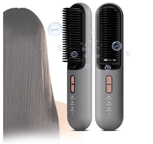 Cordless Hair Straightener Brush, Mini Ionic Hot Comb Straightener for Women - Picture 1 of 18