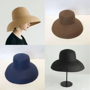 Summer Straw Hat Sun Hats Handmade Women Classical Hepburn Wide Brim Beach - Picture 1 of 17