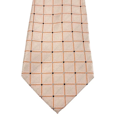 Gravata de seda masculina GEOFFREY BEENE rosa laranja xadrez feita à mão 58" x 3,75" - Imagem 1 de 4
