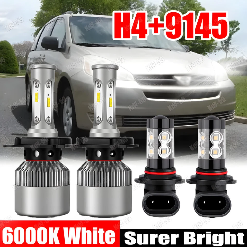 适用于丰田 Sienna 1998 - 2003 LED 车头灯 6000K 高/低光束 + 雾灯灯泡 — 第 1/4 张图片