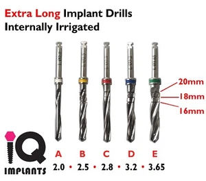 Set of 5 Long Implant Drills Internal Irrigation Dental  Surgery Prosthetic lab - Picture 1 of 1