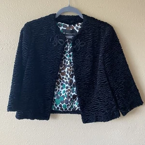Behnaz Sarafpour XS Ebony Black Faux Fur Persian Lamb Jacket Textured Pea Coat - Picture 1 of 11
