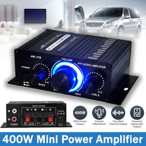 400W 12V 2 Channel Powerful Stereo Audio Power Amplifier HiFi Bass Amp Car Home