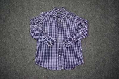Camisa Tallada Botón Adulto Grande Púrpura Azul Cuadros Algodón Manga Larga Informal Para Hombre Foto 1 de 4
