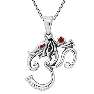 Collar Místico Ganesha con Símbolo Om o Aum Rojo CZ .925 Plata - Imagen 1 de 6