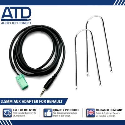 AUDIO TECH DIRECT AUX Input Adapter Cable FOR Renault UPDATE LIST Radio 3.5mm Jack MP3 iPod Lead