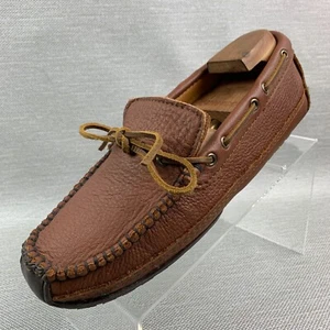 Mocassini MinneTonka in pelle marrone mocassino punta tonda scarpe slip on taglia 9 - Foto 1 di 12