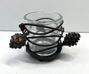 YANKEE CANDLE VOTIVE / TEALIGHT METAL CANDLE HOLDER WINTER PINECONE BRANCH  NEW - Picture 1 of 4