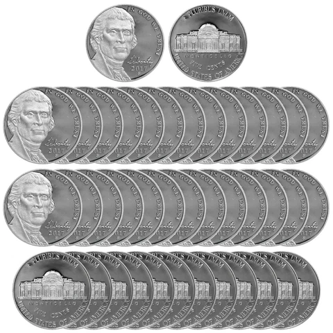 2017 S Jefferson Nickel Gem Deep Cameo Proof Roll 40 US Coins Cover
