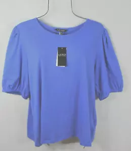 Lauren Ralph Lauren Women's Blouse L Spring Blue Short Sleeve Shirt Top NWT - Picture 1 of 8
