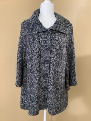 Cárdigan largo grueso gris/blanco Covington para mujer suéter con cuello talla 16W-18W Foto 1 de 4