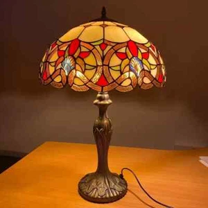ANTIQUE TIFFANY STYLE TABLE LAMP 16 INCH STAINED GLASS SHADE HOME DECOR UK - Picture 1 of 11