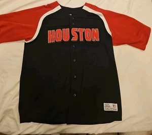 Genuine Dynasty Mens Short Sleeve Button Up Shirt XL Houston Astros Orange Black - Picture 1 of 13